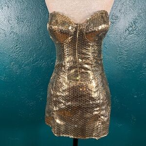 Vintage 80s gold sequin mini dress club wear dance outfits Madonna metal glam